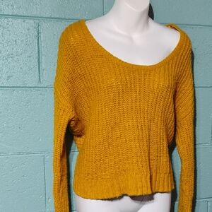 Off-the-Shoulder Open Back Mustard Yellow Sweater